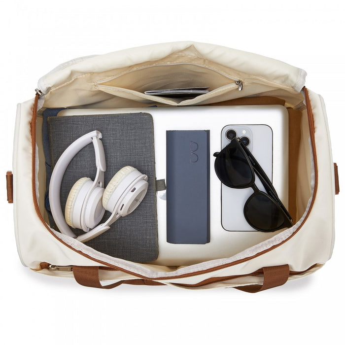 TVK2521 - Kono Compact and Lightweight 40×30×20 Personal-Item Travel Bag - U-Zip Wide Opening And Trolley Sleeve - Cream