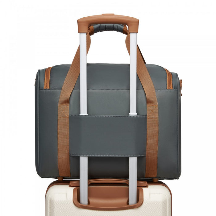 TVK2521 - Kono Compact and Lightweight 40×30×20 Personal-Item Travel Bag - U-Zip Wide Opening And Trolley Sleeve - Grey and Brown