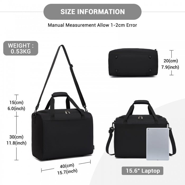 TVK2526 - Kono Spacious Airline-Approved Cabin Travel Duffel (40×30×20 cm) - Roomy Weekender with U-Zip Opening - Black