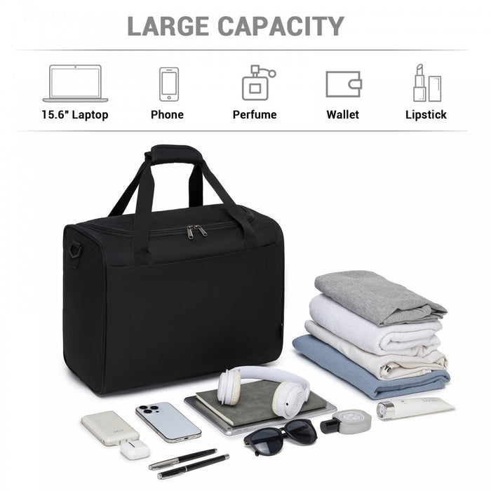 TVK2526 - Kono Spacious Airline-Approved Cabin Travel Duffel (40×30×20 cm) - Roomy Weekender with U-Zip Opening - Black