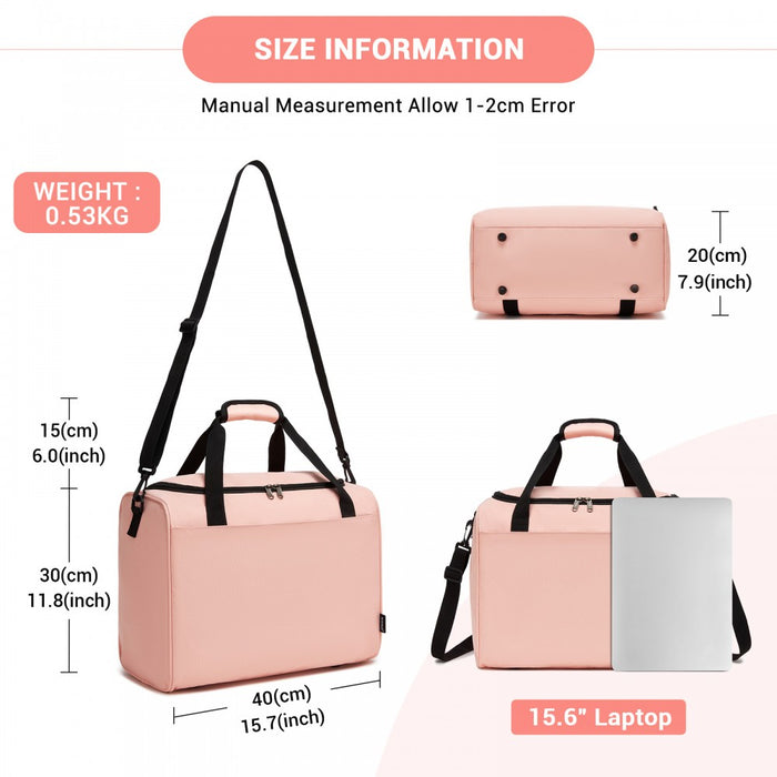 TVK2526 - Kono Spacious Airline-Approved Cabin Travel Duffel (40×30×20 cm) - Roomy Weekender with U-Zip Opening - Pink