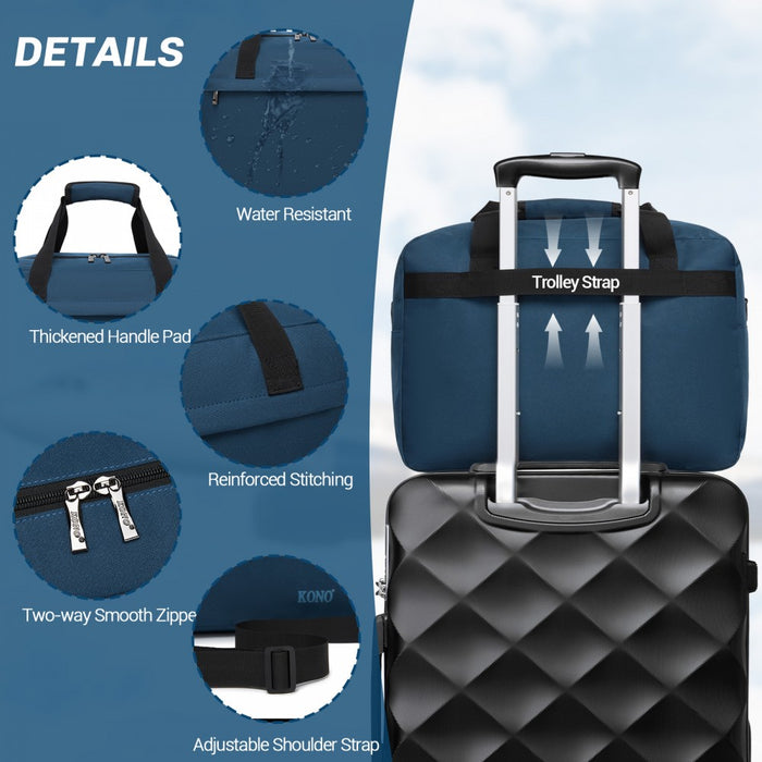 TVK2560 - Kono 40×30×20 cm Large-Capacity Travel Bag–Airline-Approved Underseat Cabin Bag,Perfect for Fitness,Travel,and Weekend Getaways - Navy