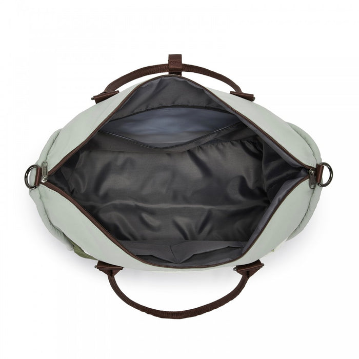 TVM2520 - Miss Lulu Stylish Quilted Color-Blocked Cabin Travel Bag with Dry-wet separation compartment & Trolley Sleeve - Green and Beige