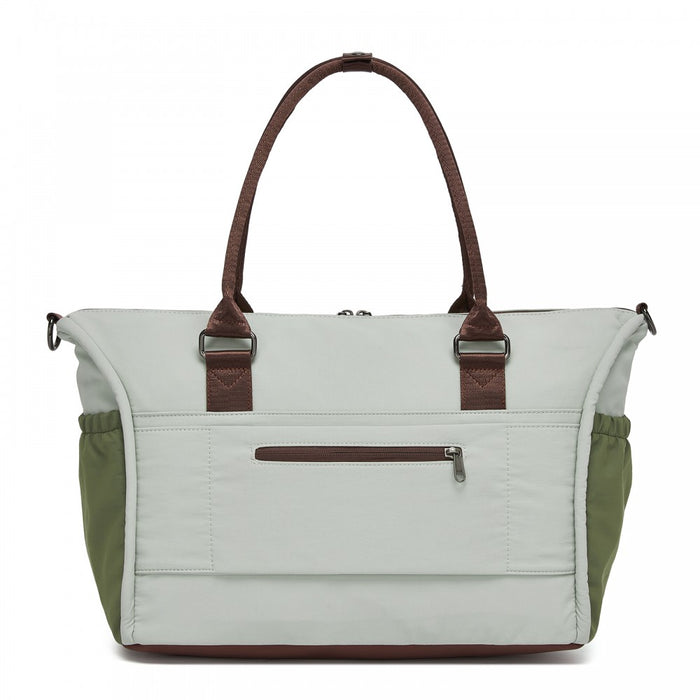 TVM2520 - Miss Lulu Stylish Quilted Color-Blocked Cabin Travel Bag with Dry-wet separation compartment & Trolley Sleeve - Green and Beige