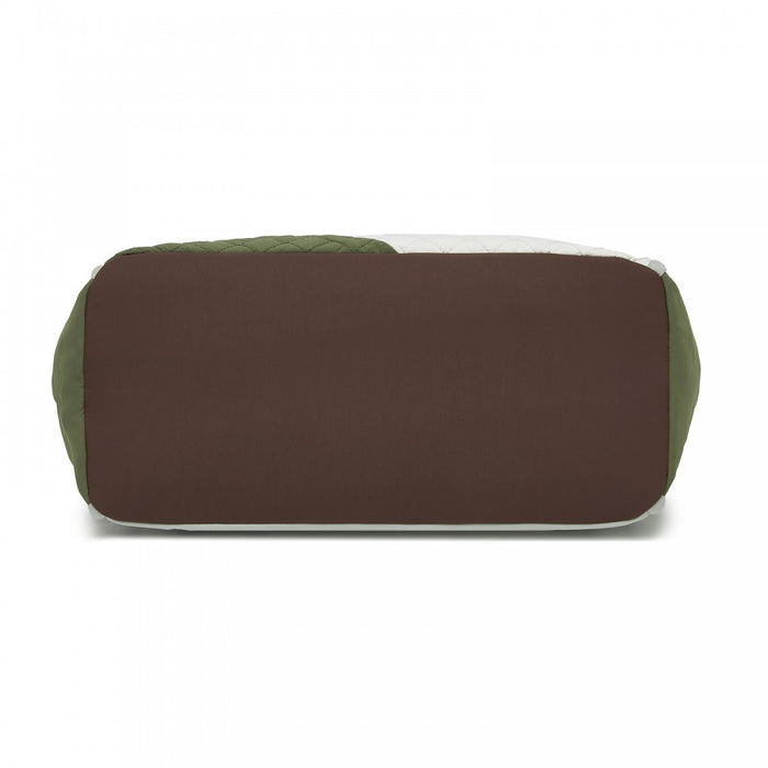 TVM2520 - Miss Lulu Stylish Quilted Color-Blocked Cabin Travel Bag with Dry-wet separation compartment & Trolley Sleeve - Green and Beige