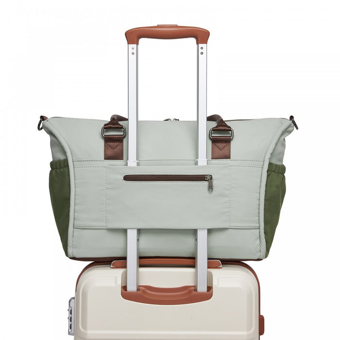 TVM2520 - Miss Lulu Stylish Quilted Color-Blocked Cabin Travel Bag with Dry-wet separation compartment & Trolley Sleeve - Green and Beige