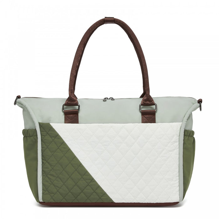 TVM2520 - Miss Lulu Stylish Quilted Color-Blocked Cabin Travel Bag with Dry-wet separation compartment & Trolley Sleeve - Green and Beige