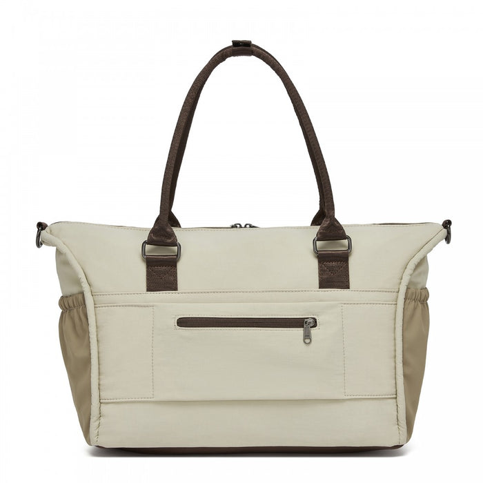 TVM2520 - Miss Lulu Stylish Quilted Color-Blocked Cabin Travel Bag with Dry-wet separation compartment & Trolley Sleeve - Khaki and Beige