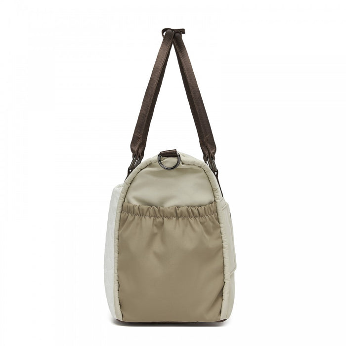 TVM2520 - Miss Lulu Stylish Quilted Color-Blocked Cabin Travel Bag with Dry-wet separation compartment & Trolley Sleeve - Khaki and Beige