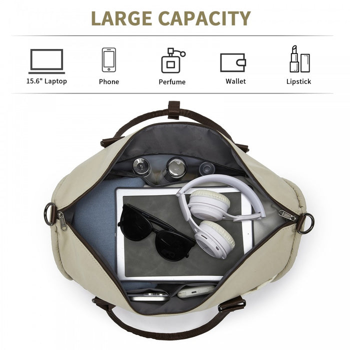 TVM2520 - Miss Lulu Stylish Quilted Color-Blocked Cabin Travel Bag with Dry-wet separation compartment & Trolley Sleeve - Khaki and Beige