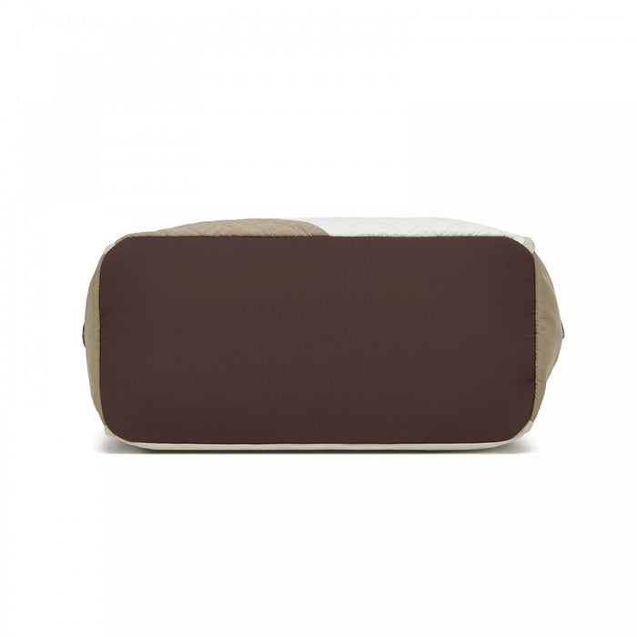 TVM2520 - Miss Lulu Stylish Quilted Color-Blocked Cabin Travel Bag with Dry-wet separation compartment & Trolley Sleeve - Khaki and Beige