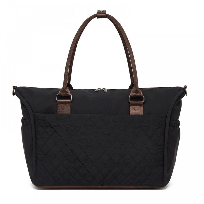 TVM2520 - Miss Lulu Stylish Quilted Color-Blocked Cabin Travel Bag with Dry-wet separation compartment & Trolley Sleeve - Black