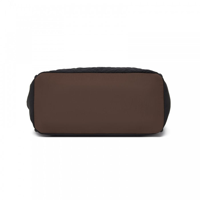 TVM2520 - Miss Lulu Stylish Quilted Color-Blocked Cabin Travel Bag with Dry-wet separation compartment & Trolley Sleeve - Black