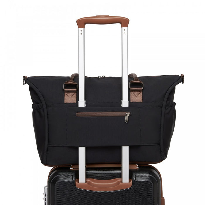 TVM2520 - Miss Lulu Stylish Quilted Color-Blocked Cabin Travel Bag with Dry-wet separation compartment & Trolley Sleeve - Black