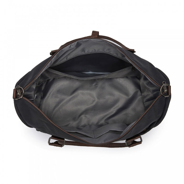 TVM2520 - Miss Lulu Stylish Quilted Color-Blocked Cabin Travel Bag with Dry-wet separation compartment & Trolley Sleeve - Black