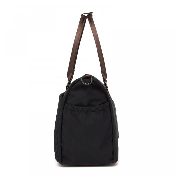 TVM2520 - Miss Lulu Stylish Quilted Color-Blocked Cabin Travel Bag with Dry-wet separation compartment & Trolley Sleeve - Black