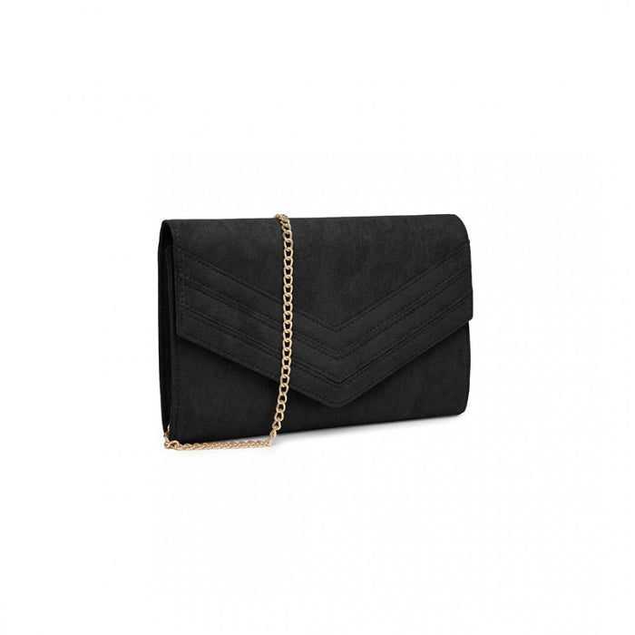 WTM2432 - Miss Lulu Luxurious Envelope-Style Evening Clutch with Elegant Detachable Metal Chain Strap - Black