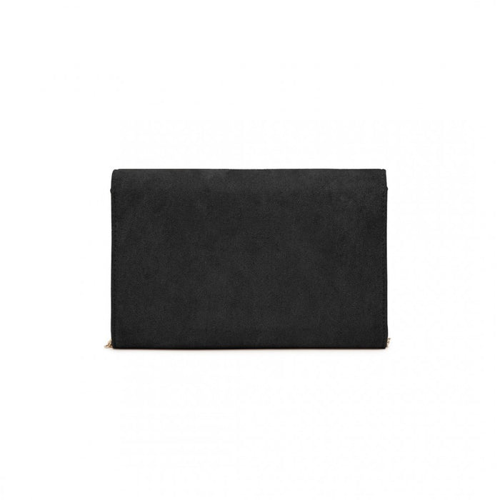 WTM2432 - Miss Lulu Luxurious Envelope-Style Evening Clutch with Elegant Detachable Metal Chain Strap - Black