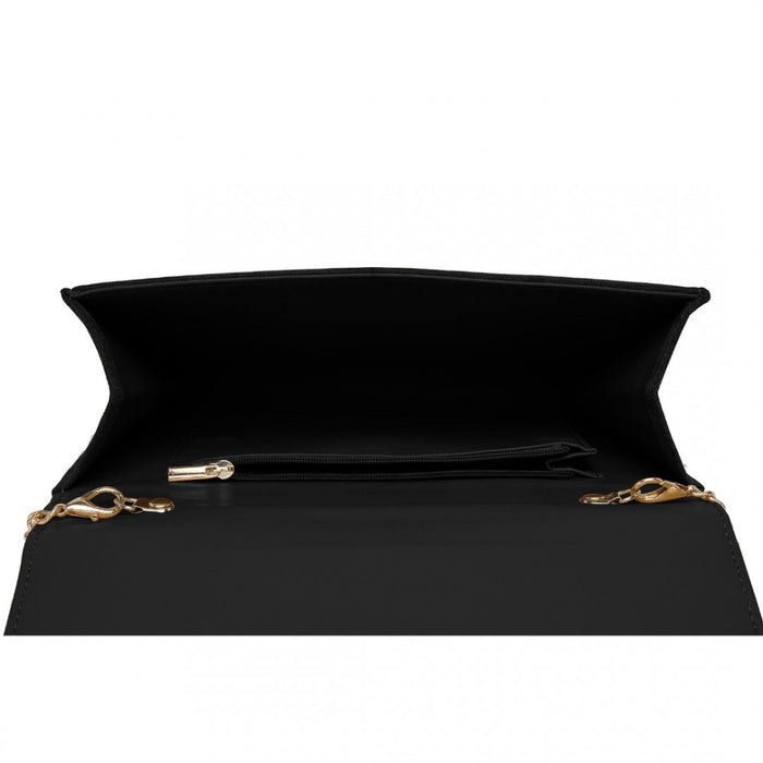 WTM2432 - Miss Lulu Luxurious Envelope-Style Evening Clutch with Elegant Detachable Metal Chain Strap - Black