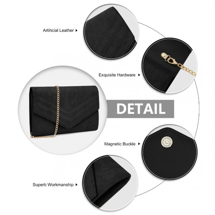 WTM2432 - Miss Lulu Luxurious Envelope-Style Evening Clutch with Elegant Detachable Metal Chain Strap - Black