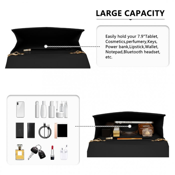 WTM2432 - Miss Lulu Luxurious Envelope-Style Evening Clutch with Elegant Detachable Metal Chain Strap - Black