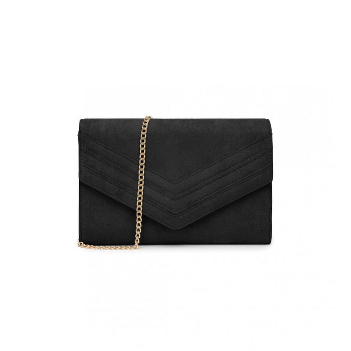 WTM2432 - Miss Lulu Luxurious Envelope-Style Evening Clutch with Elegant Detachable Metal Chain Strap - Black