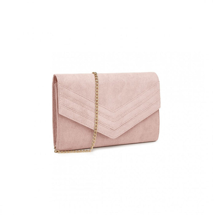 WTM2432 - Miss Lulu Luxurious Envelope-Style Evening Clutch with Elegant Detachable Metal Chain Strap - Pink