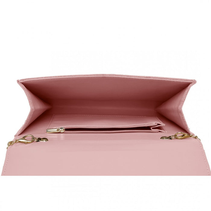 WTM2432 - Miss Lulu Luxurious Envelope-Style Evening Clutch with Elegant Detachable Metal Chain Strap - Pink