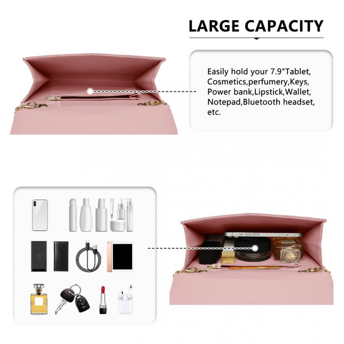 WTM2432 - Miss Lulu Luxurious Envelope-Style Evening Clutch with Elegant Detachable Metal Chain Strap - Pink