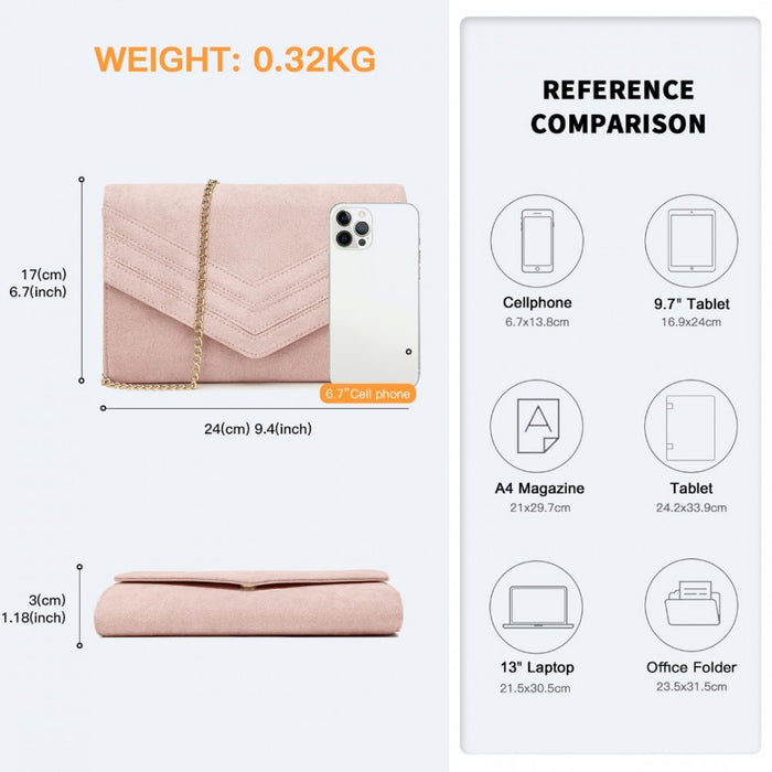 WTM2432 - Miss Lulu Luxurious Envelope-Style Evening Clutch with Elegant Detachable Metal Chain Strap - Pink