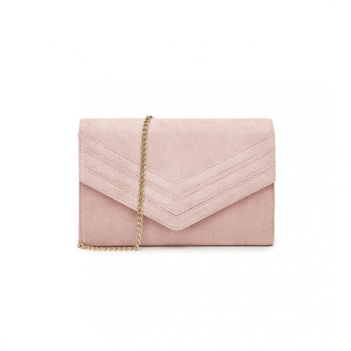 WTM2432 - Miss Lulu Luxurious Envelope-Style Evening Clutch with Elegant Detachable Metal Chain Strap - Pink