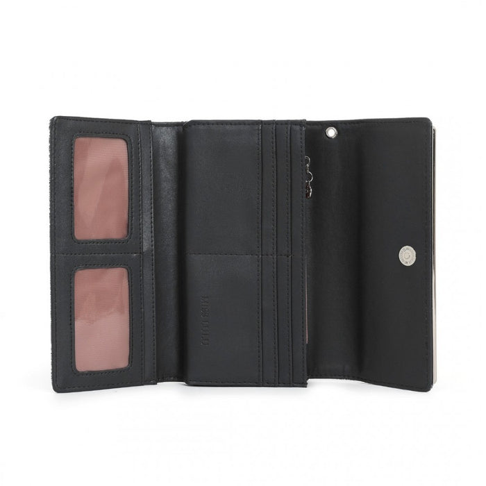 WTM2448 - Miss Lulu Elegant Women's Long Purse with Detachable Wrist Strap And Multi-Card Organizer - Black