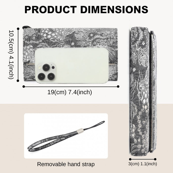 WTM2448 - Miss Lulu Elegant Women's Long Purse with Detachable Wrist Strap And Multi-Card Organizer - Black