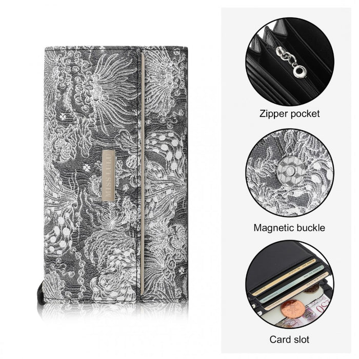 WTM2448 - Miss Lulu Elegant Women's Long Purse with Detachable Wrist Strap And Multi-Card Organizer - Black