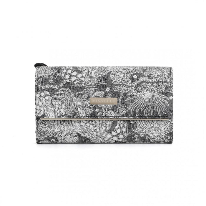 WTM2448 - Miss Lulu Elegant Women's Long Purse with Detachable Wrist Strap And Multi-Card Organizer - Black