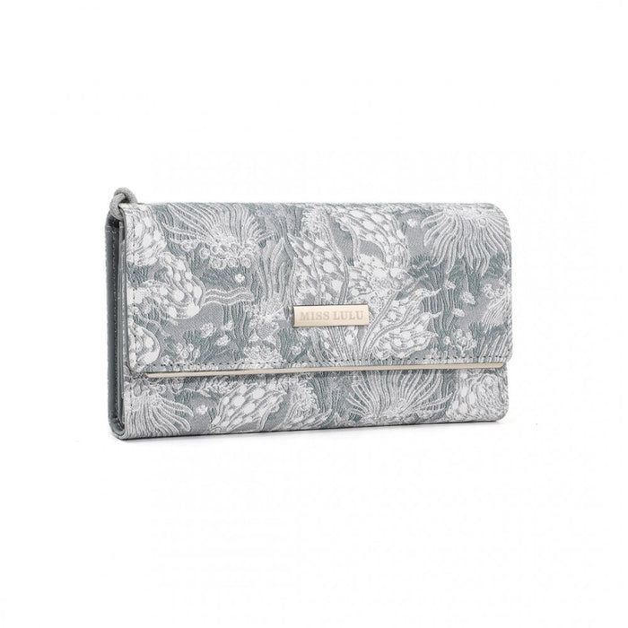 WTM2448 - Miss Lulu Elegant Women's Long Purse with Detachable Wrist Strap And Multi-Card Organizer - Grey