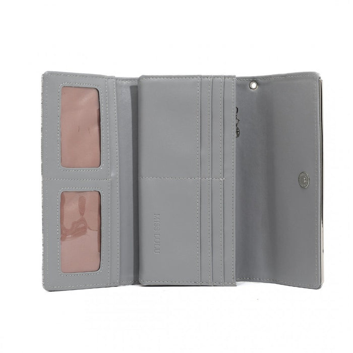 WTM2448 - Miss Lulu Elegant Women's Long Purse with Detachable Wrist Strap And Multi-Card Organizer - Grey
