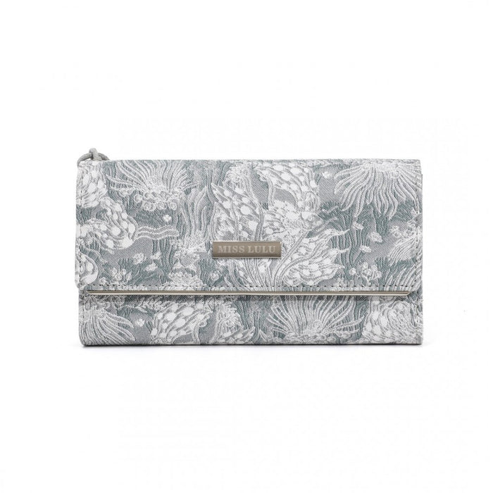 WTM2448 - Miss Lulu Elegant Women's Long Purse with Detachable Wrist Strap And Multi-Card Organizer - Grey
