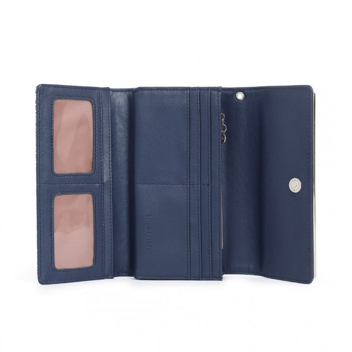 WTM2448 - Miss Lulu Elegant Women's Long Purse with Detachable Wrist Strap And Multi-Card Organizer - Navy