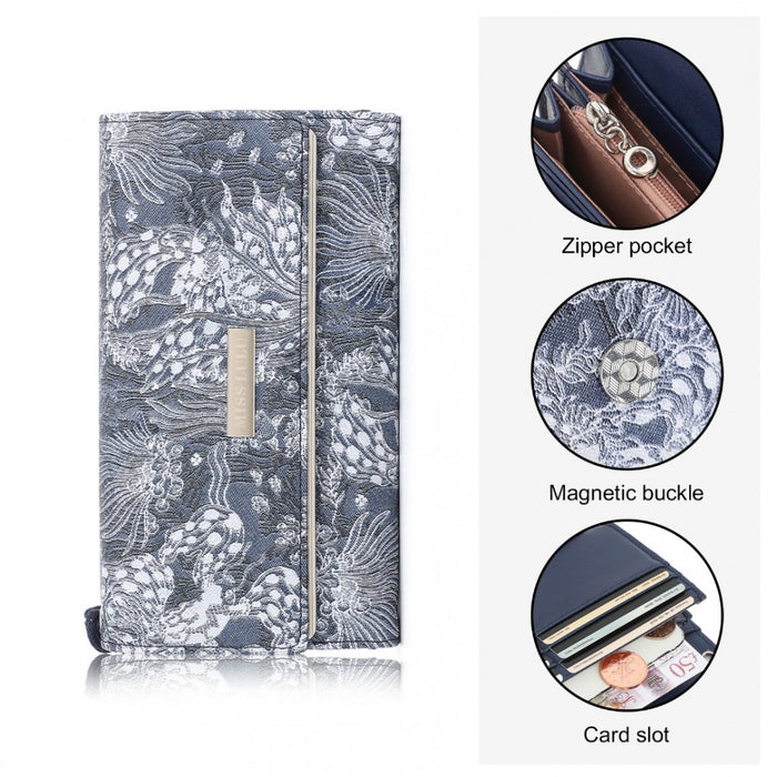 WTM2448 - Miss Lulu Elegant Women's Long Purse with Detachable Wrist Strap And Multi-Card Organizer - Navy