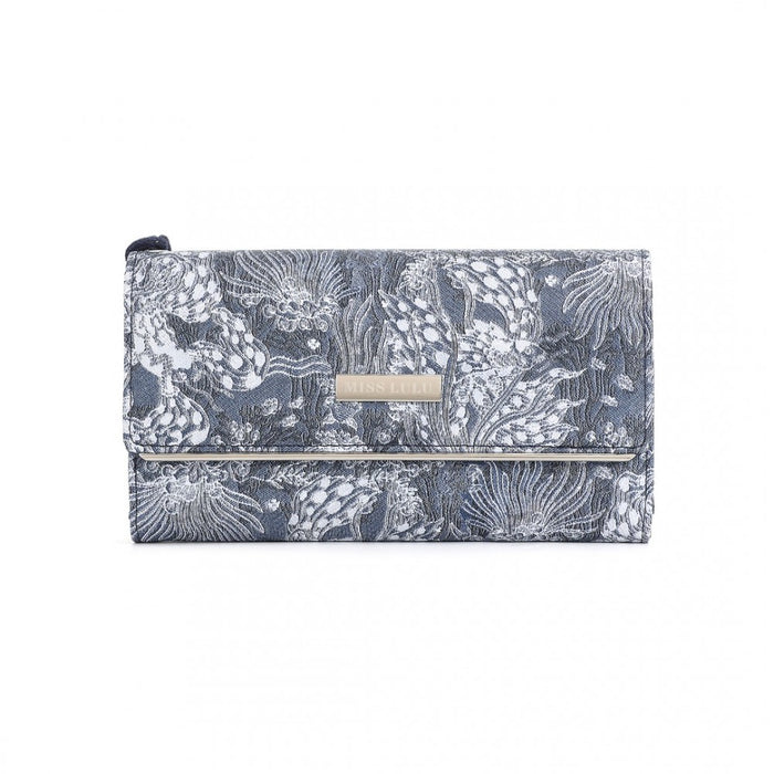 WTM2448 - Miss Lulu Elegant Women's Long Purse with Detachable Wrist Strap And Multi-Card Organizer - Navy
