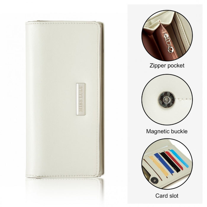WTM2454 - Miss Lulu Sleek and Elegant Long Wallet for Women– A Timeless Accessory - White
