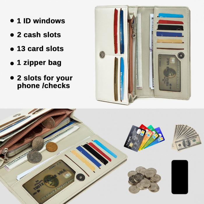 WTM2454 - Miss Lulu Sleek and Elegant Long Wallet for Women– A Timeless Accessory - White