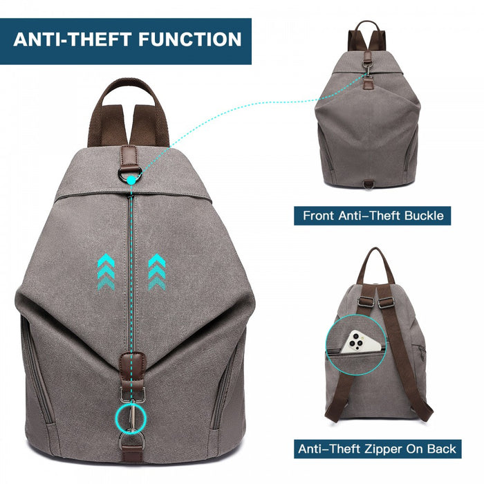 EB2044 - Kono Fashion Anti-Theft Canvas Backpack - Grey
