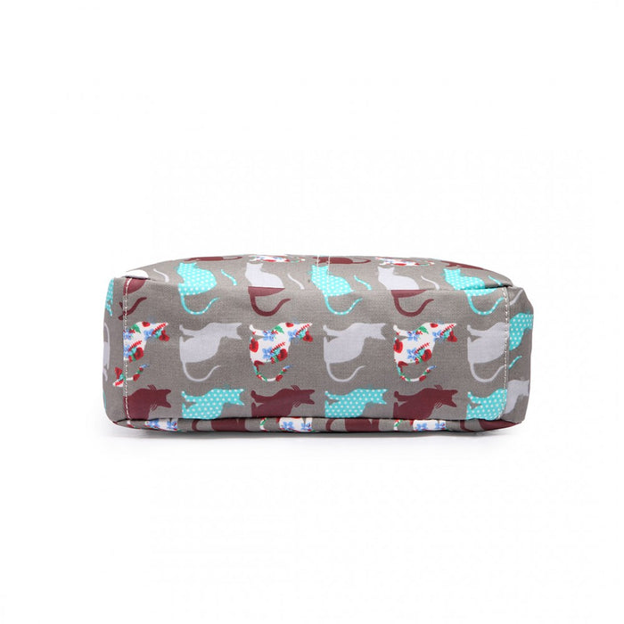 LC1644CT - Miss Lulu Regular Matte Oilcloth Square Bag Cat Grey