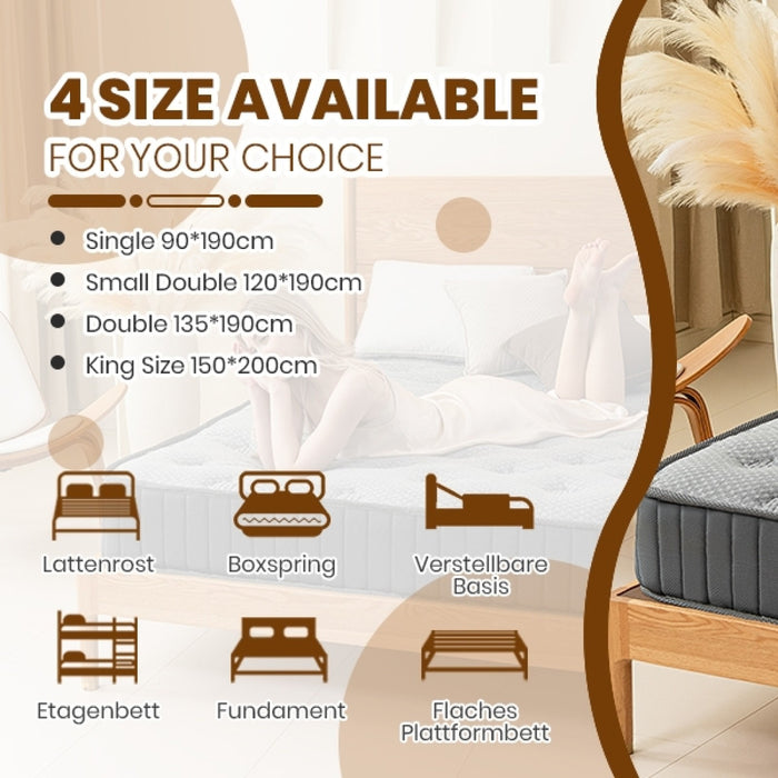 MTS009 - Good Nite 18cm Medium Firm Memory Foam and Bonnell Spring Mattress – Pressure Relief, Cooler Sleep - 150x190x18cm