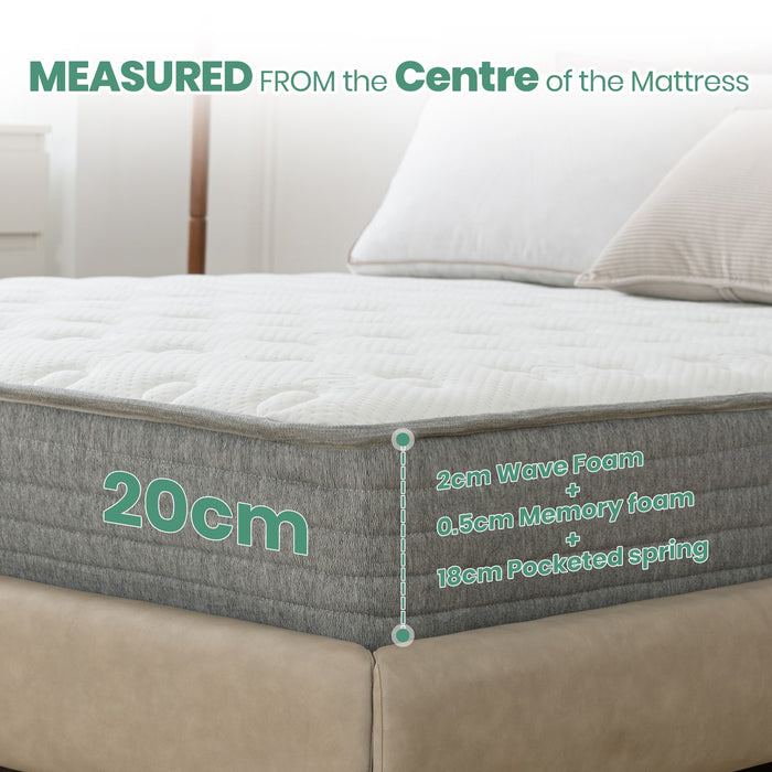 MTS010 - Good Night 20cm Hybrid Memory Foam Mattress – 7-Zone Orthopaedic Pocket Sprung, Medium Firm, Cooling & Hypoallergenic - 120x190x20cm