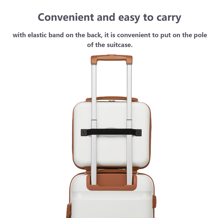 KSK2492 - Kono 12-Inch PP Hardshell Lightweight Vanity Case for Travel & Daily Use - Cream and Brown