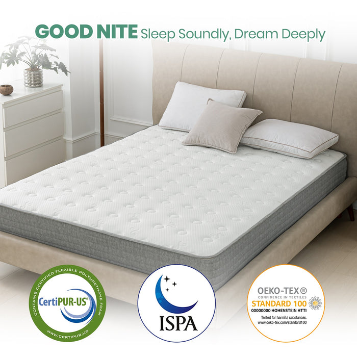 MTS010 - Good Night 20cm Hybrid Memory Foam Mattress – 7-Zone Orthopaedic Pocket Sprung, Medium Firm, Cooling & Hypoallergenic - 90x190x20cm