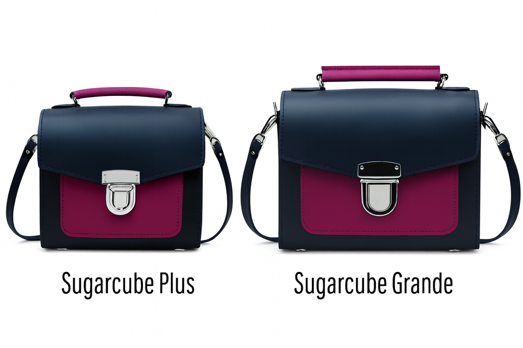 Handmade Leather Two Tone Sugarcube Handbag - Black & Magenta